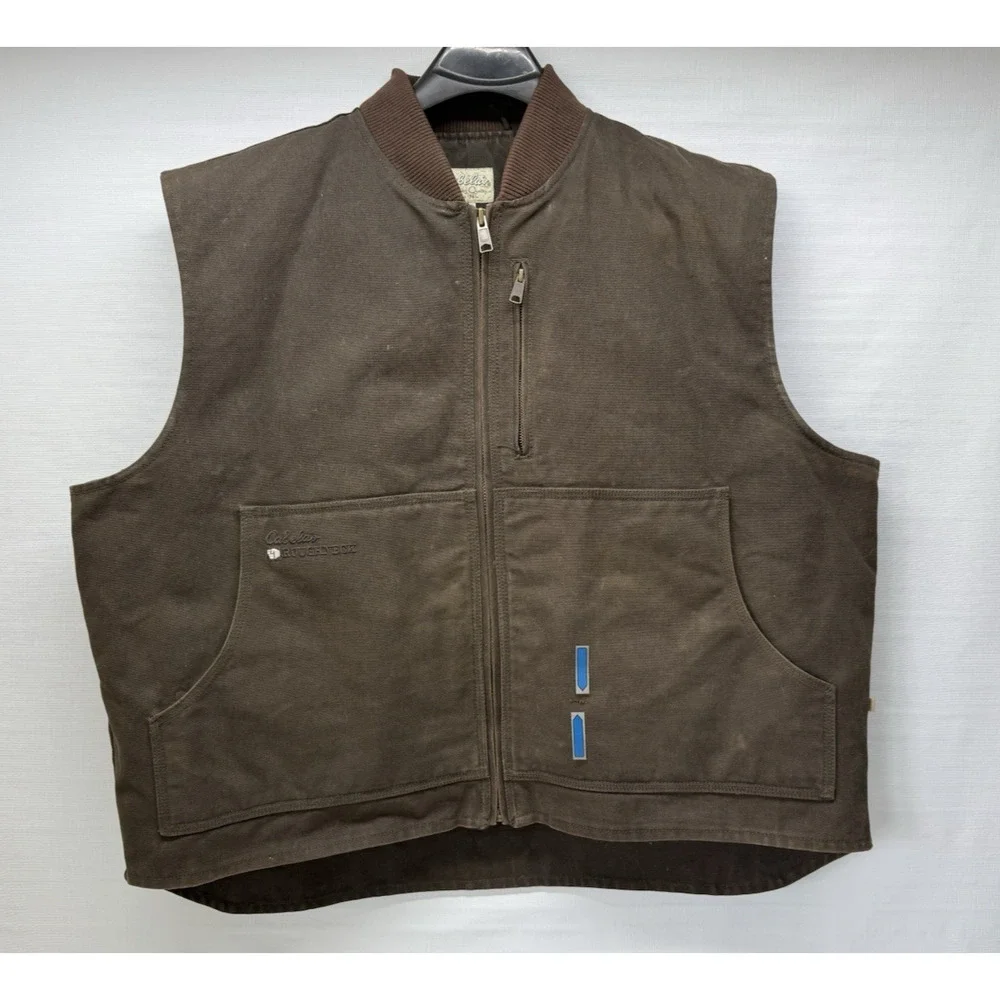 CABELA'S RoughNeck Mens 3XL Brown Canvas Quilt Lined Insulated Zip Work Vest